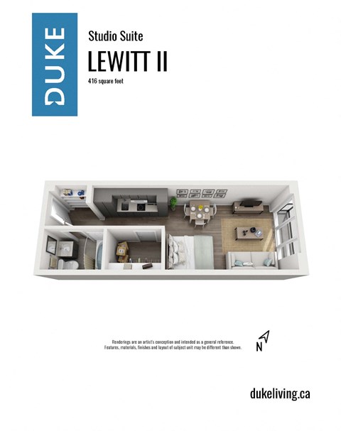 Bachelor 1 bathroom floor plan at The Duke